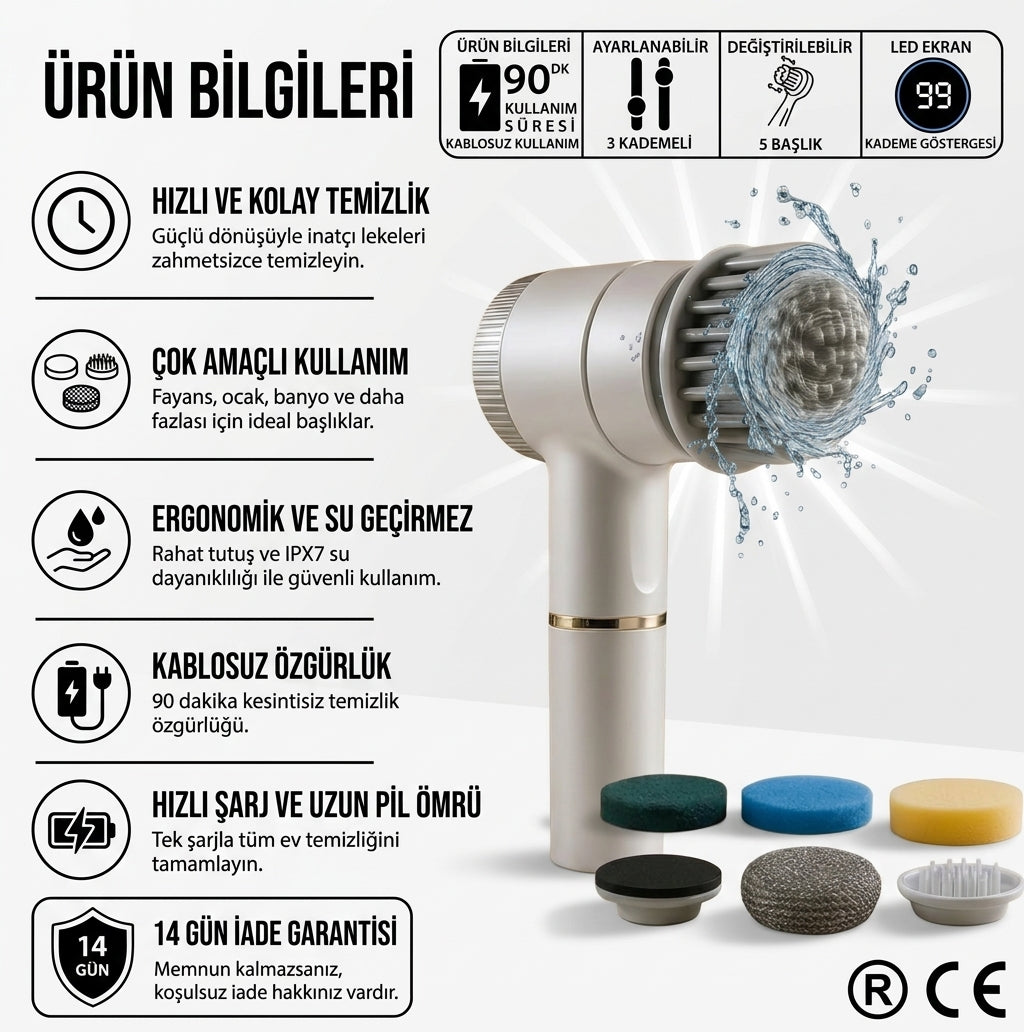 Kitchen Clean 5 Motorlu Temizlik Fırçası